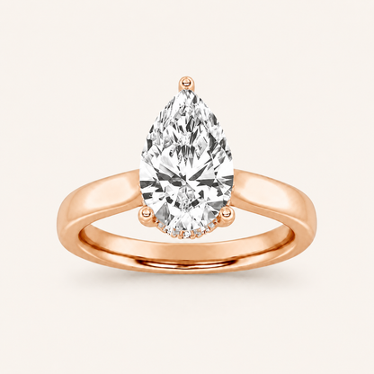 1.00 CT Pear Cut Lab Grown Diamond Cathedral Shank Solitaire Ring
