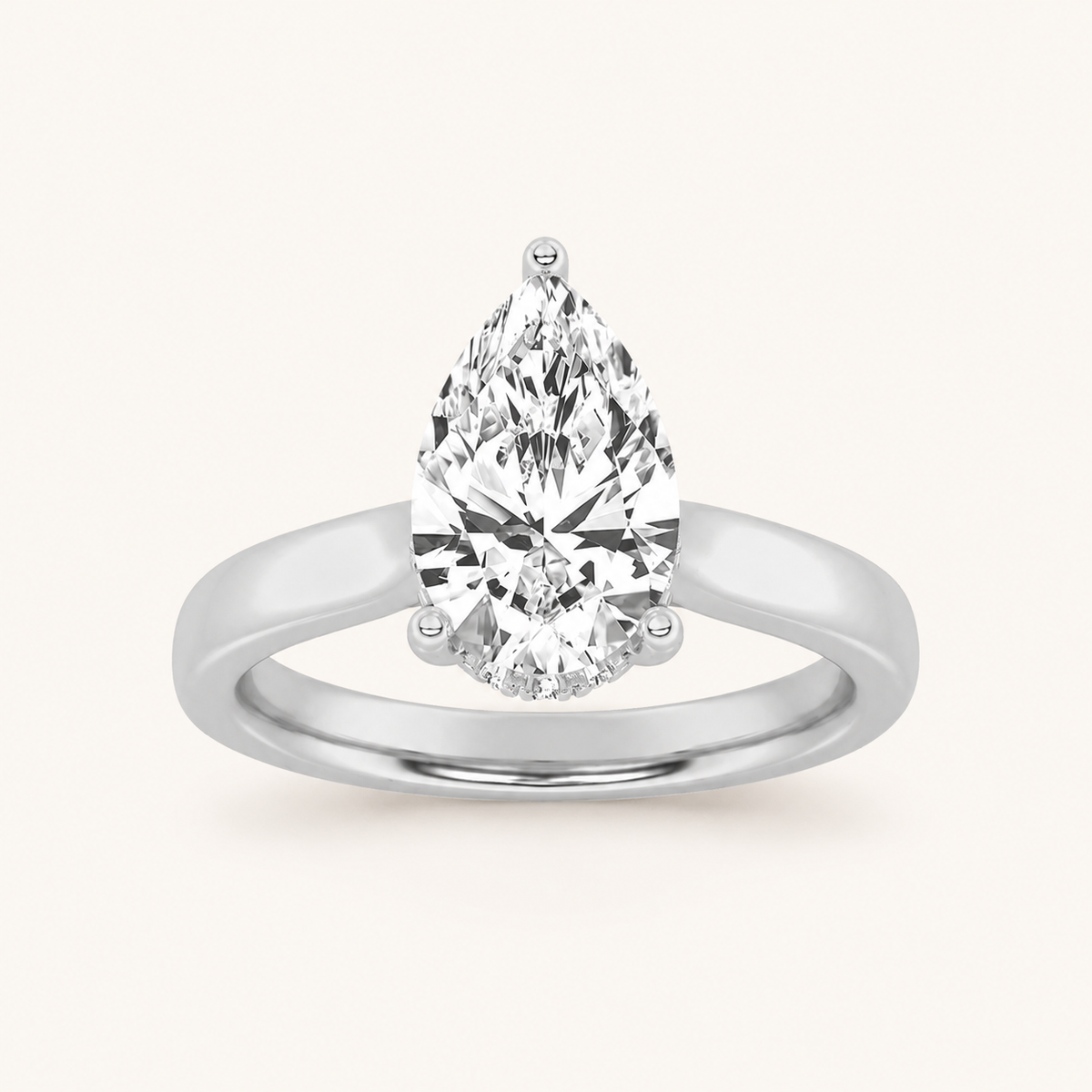 1.00 CT Pear Cut Lab Grown Diamond Cathedral Shank Solitaire Ring