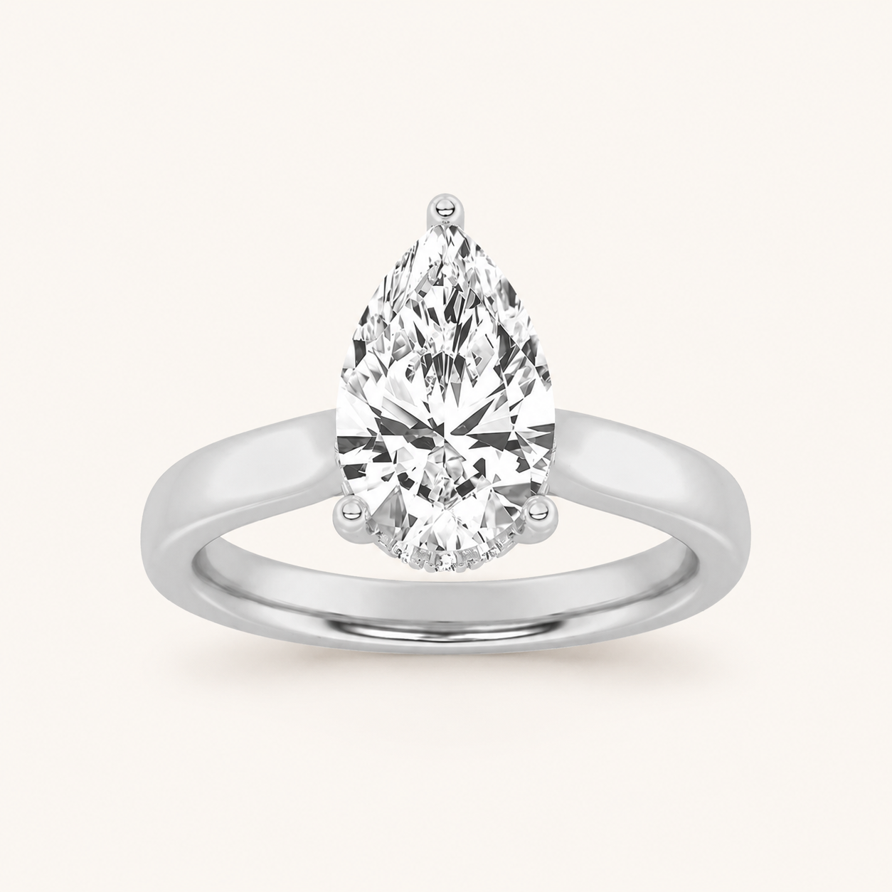 1.00 CT Pear Cut Lab Grown Diamond Cathedral Shank Solitaire Ring