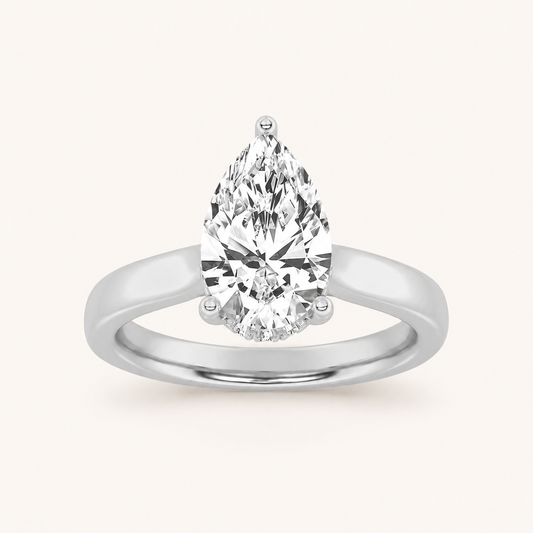 1.00 CT Pear Cut Lab Grown Diamond Cathedral Shank Solitaire Ring