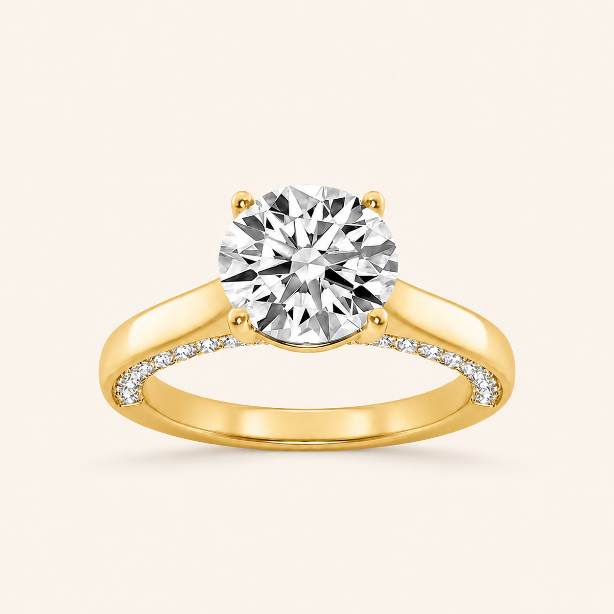 2.00 CT Round Cut Lab Grown Diamond Accented Bridge Shank Solitaire Ring