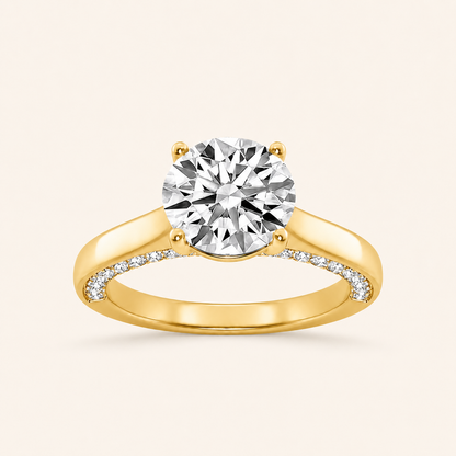 2.00 CT Round Cut Lab Grown Diamond Accented Bridge Shank Solitaire Ring