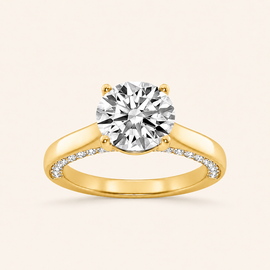 1.33 CT Round Cut Lab Grown Diamond Accented Bridge Shank Solitaire Ring
