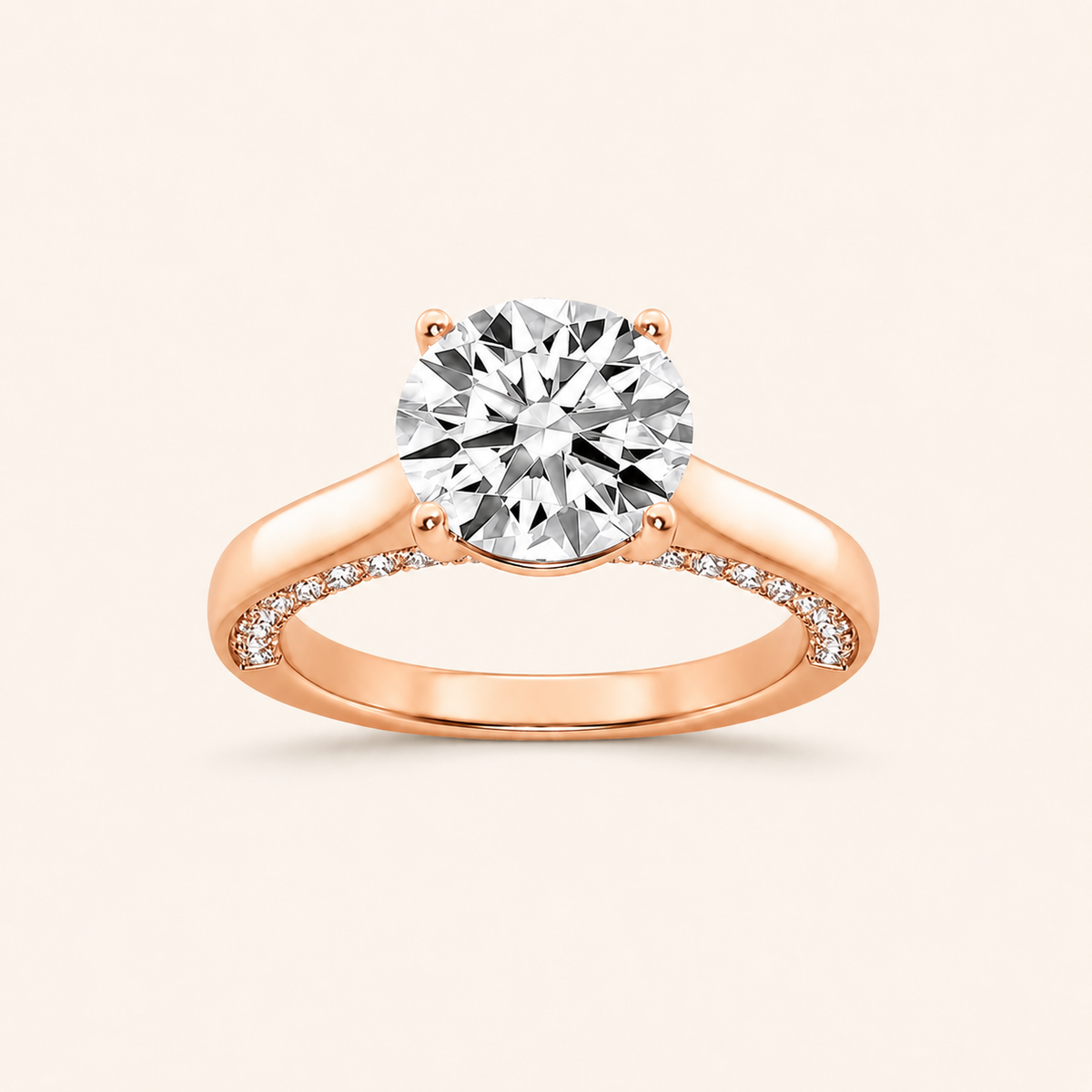 2.00 CT Round Cut Lab Grown Diamond Accented Bridge Shank Solitaire Ring