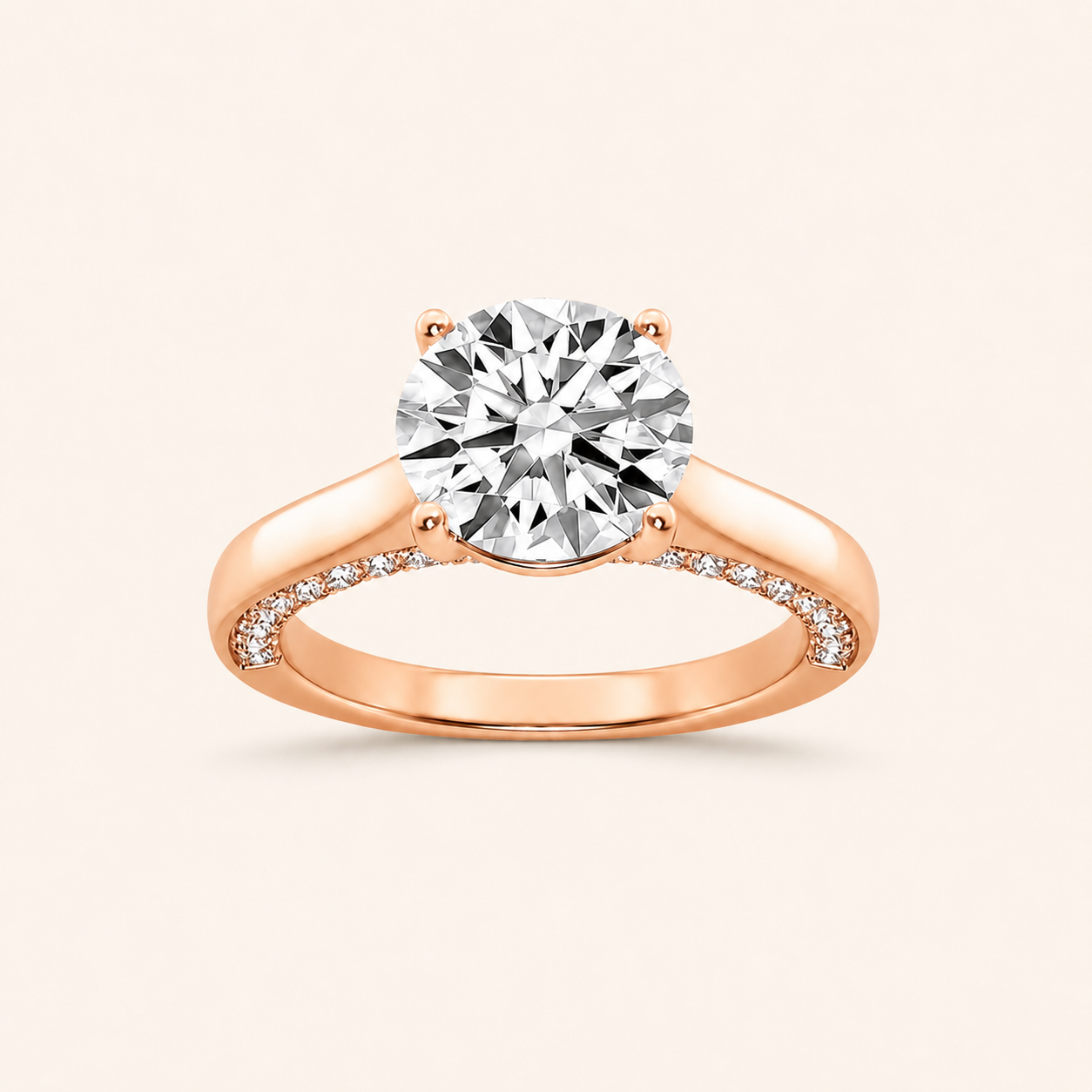 2.00 CT Round Cut Lab Grown Diamond Accented Bridge Shank Solitaire Ring