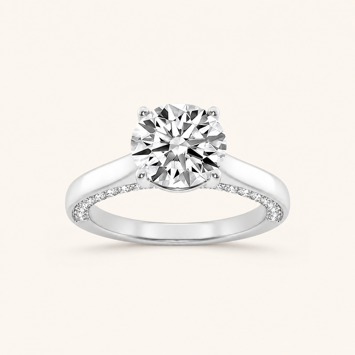 2.00 CT Round Cut Lab Grown Diamond Accented Bridge Shank Solitaire Ring