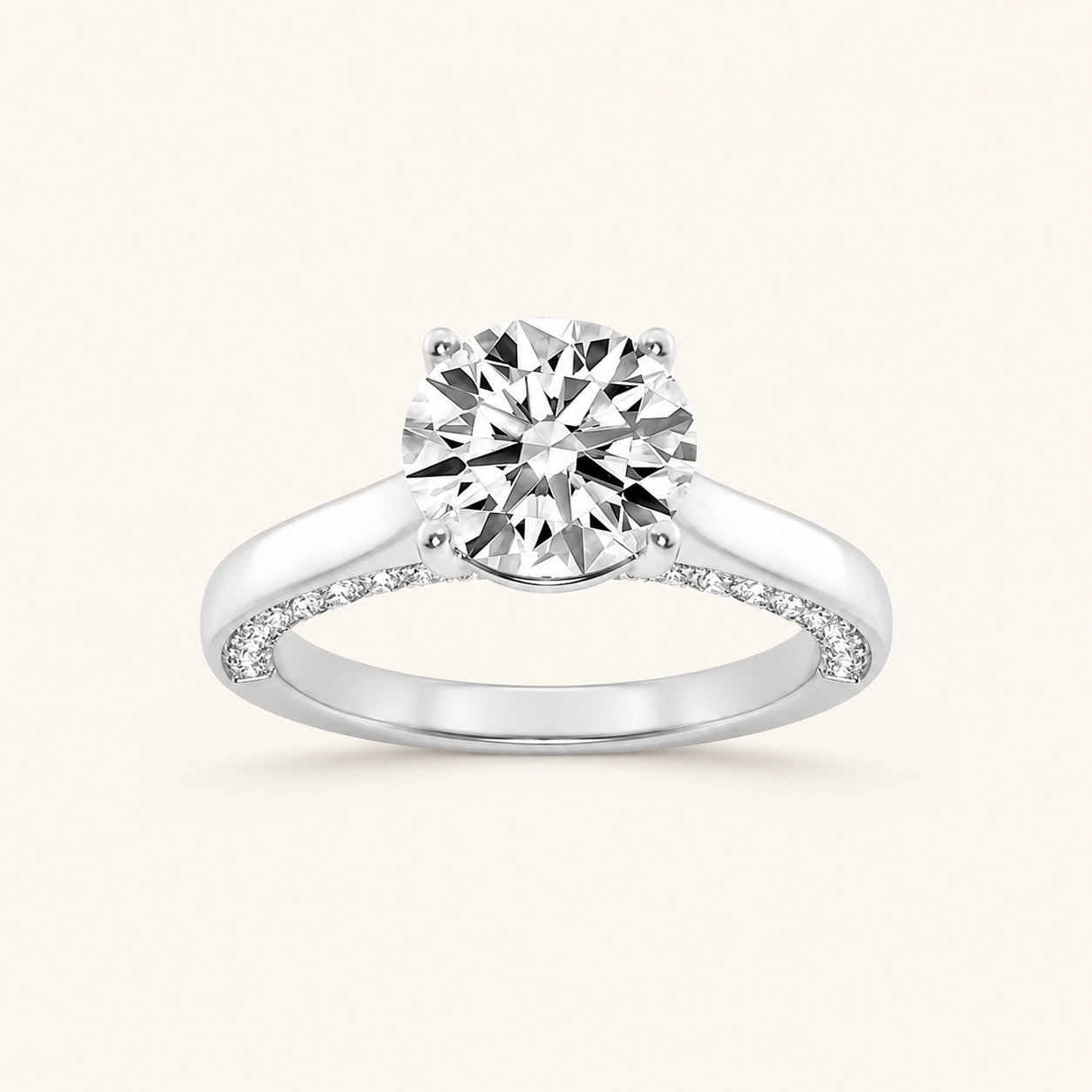 2.00 CT Round Cut Lab Grown Diamond Accented Bridge Shank Solitaire Ring