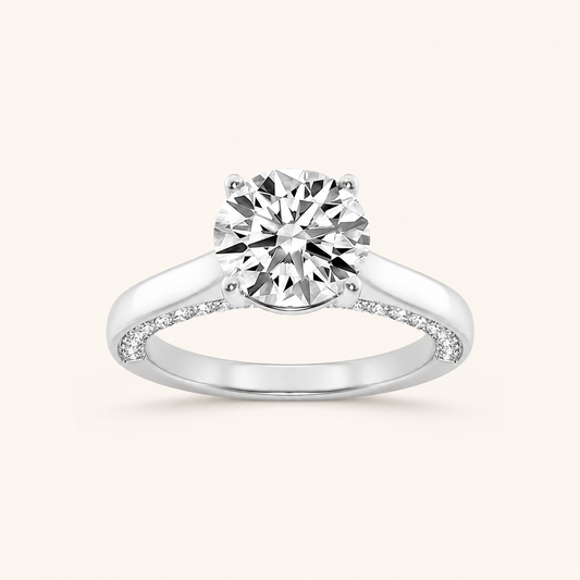 2.00 CT Round Cut Lab Grown Diamond Accented Bridge Shank Solitaire Ring