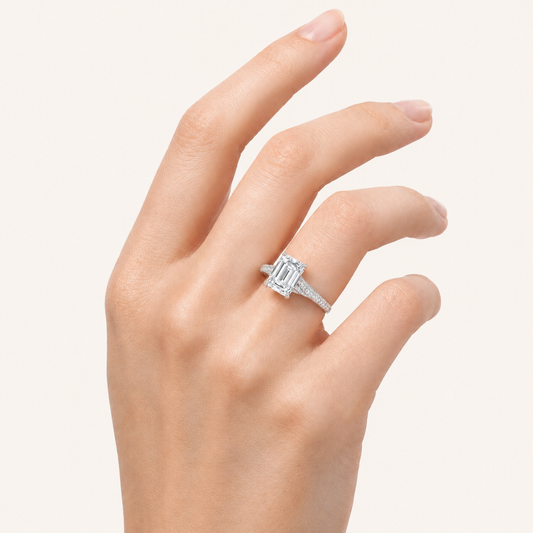2.5CT Emerald Cut Lab Grown Diamond Side Stone Ring