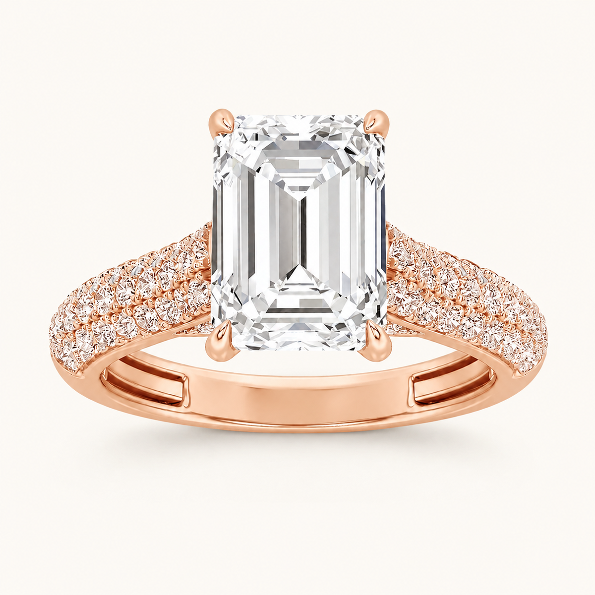 2.5CT Emerald Cut Lab Grown Diamond Side Stone Ring