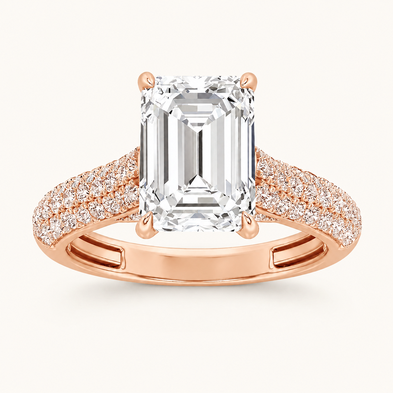 2.5CT Emerald Cut Lab Grown Diamond Side Stone Ring
