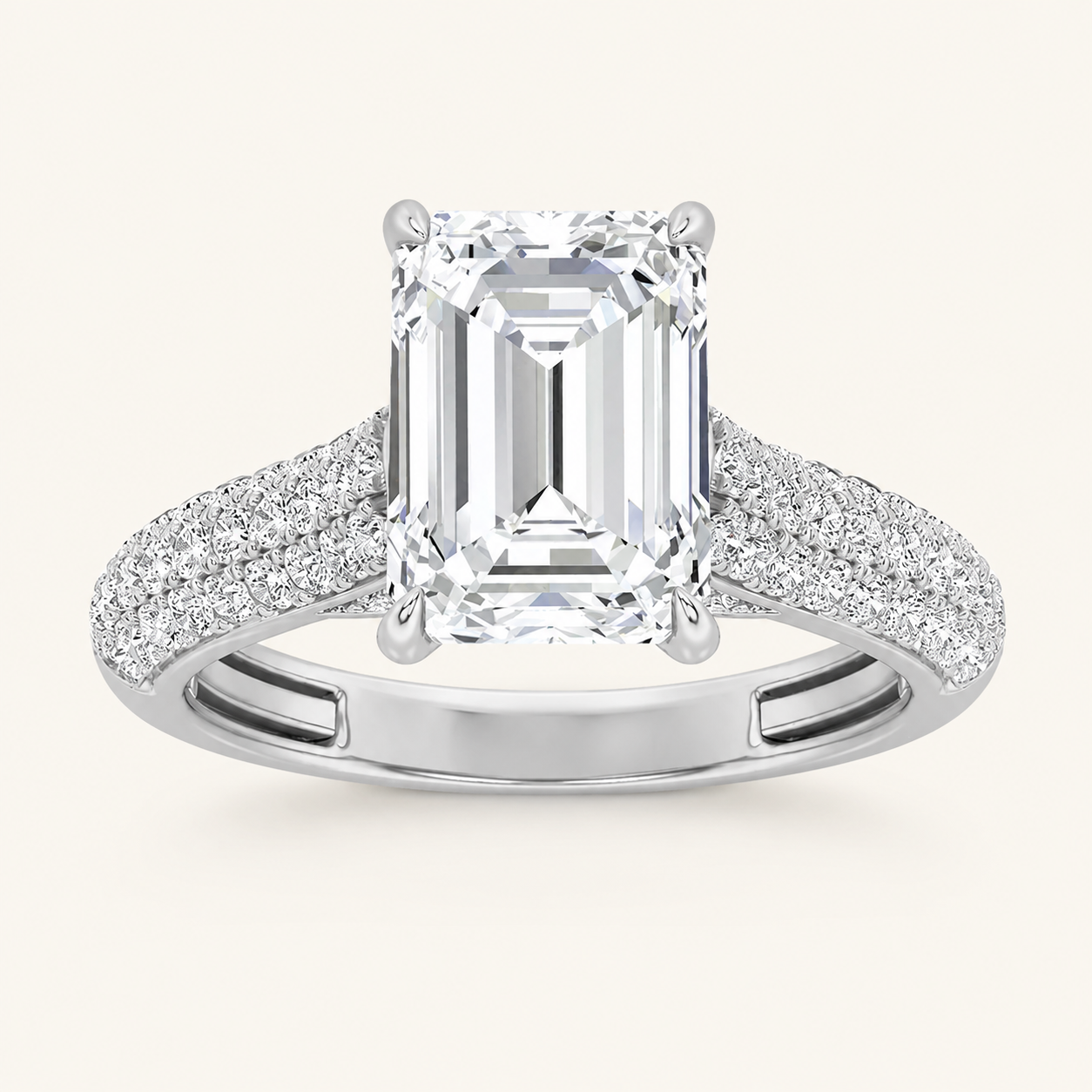 2.5CT Emerald Cut Lab Grown Diamond Side Stone Ring
