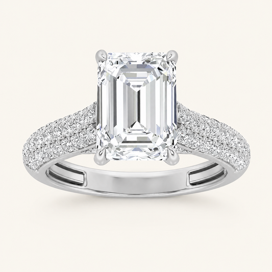 2.5CT Emerald Cut Lab Grown Diamond Side Stone Ring