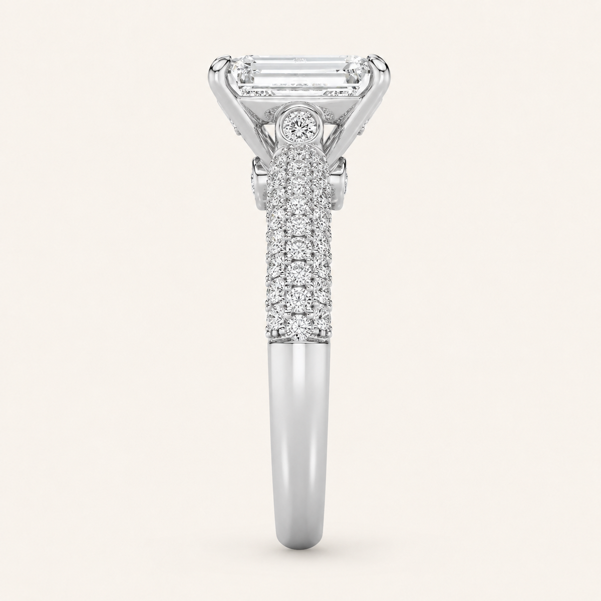 2.5CT Emerald Cut Lab Grown Diamond Side Stone Ring