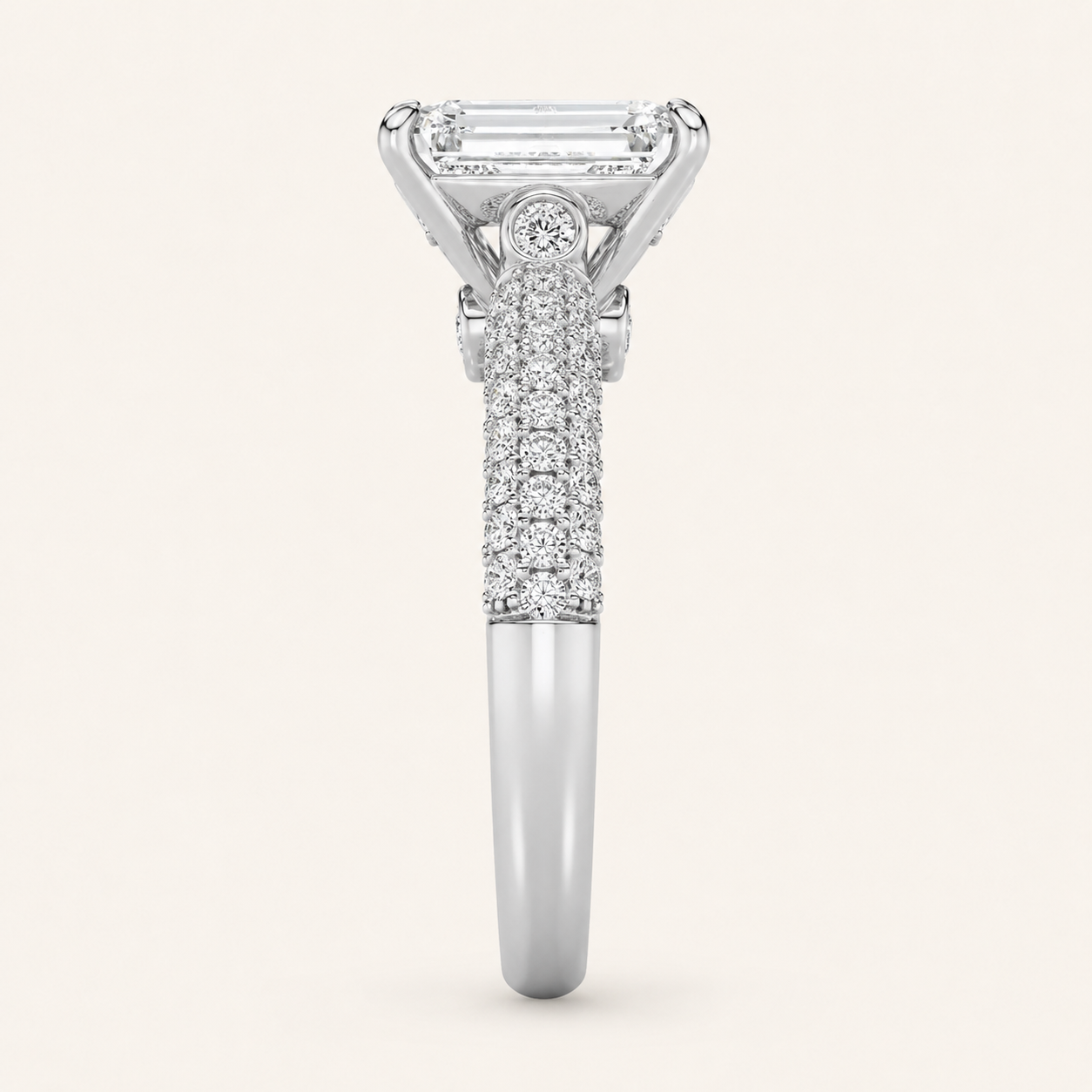 2.5CT Emerald Cut Lab Grown Diamond Side Stone Ring