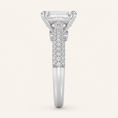 2.5CT Emerald Cut Lab Grown Diamond Side Stone Ring
