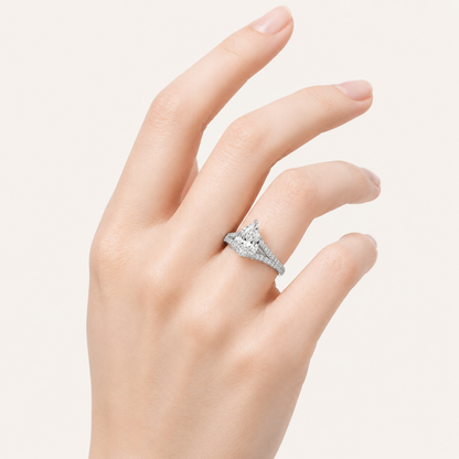 2CT Pear Cut Lab Grown Diamond Split Shank Accented Engagement Ring