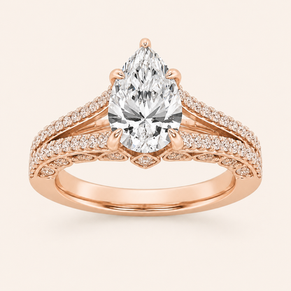 2CT Pear Cut Lab Grown Diamond Split Shank Accented Engagement Ring