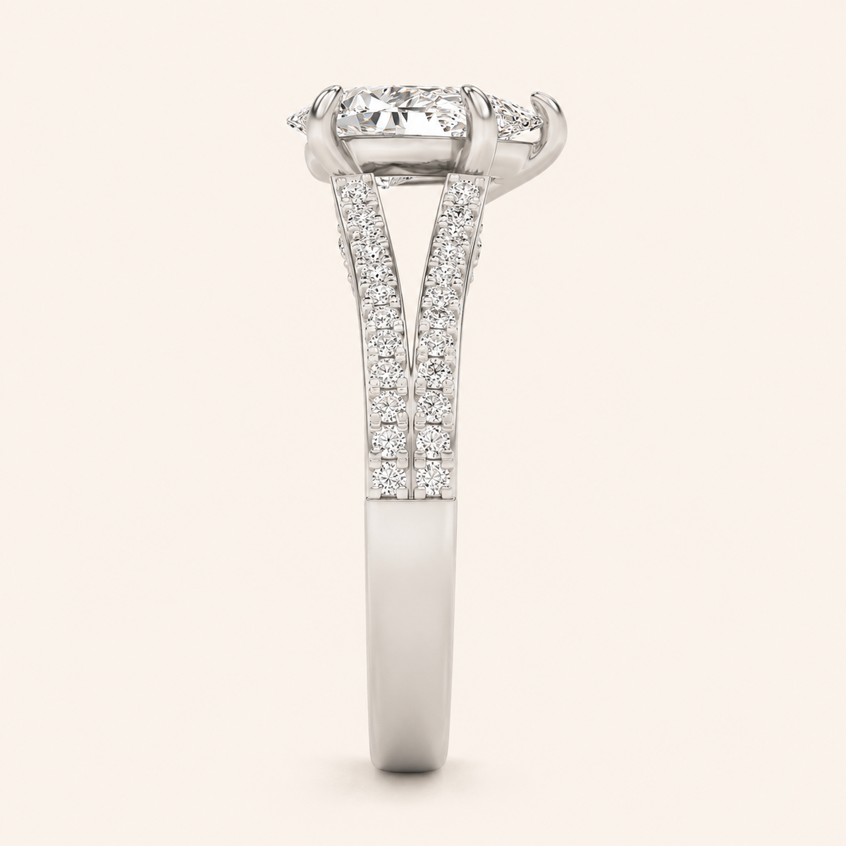 2CT Pear Cut Lab Grown Diamond Split Shank Accented Engagement Ring