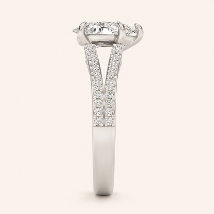 2CT Pear Cut Lab Grown Diamond Split Shank Accented Engagement Ring