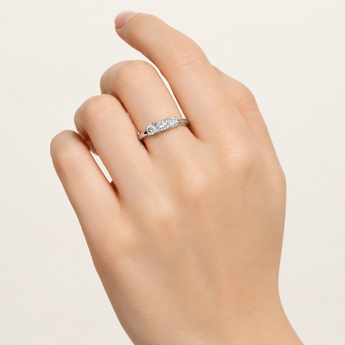 0.75 CT Round Cut Lab Grown Diamond Three Stone Ring