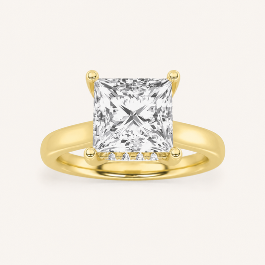 3.00 CT Princess Cut Lab Grown Diamond Cathedral Shank Solitaire Ring