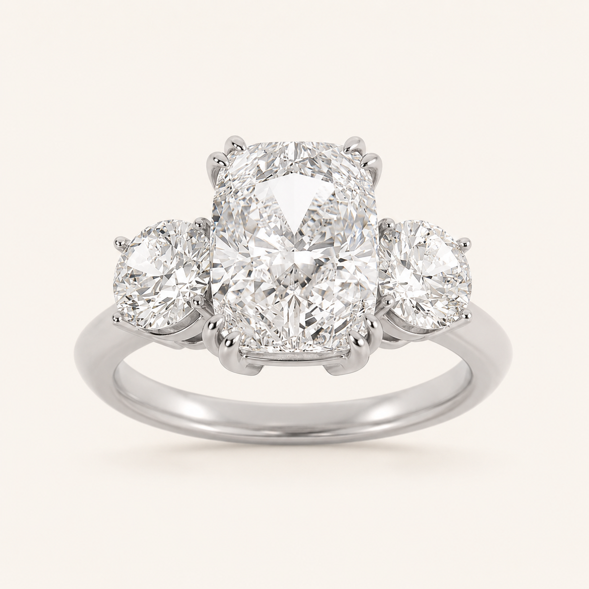 3CT Elongated Cushion Cut Lab Grown Diamond Bold Three Stone Ring
