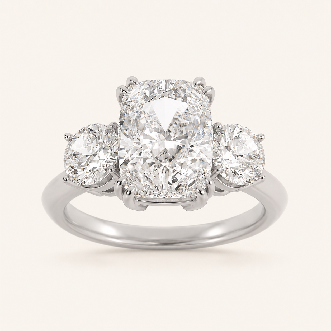 3CT Elongated Cushion Cut Lab Grown Diamond Bold Three Stone Ring