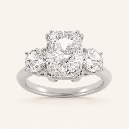 3CT Elongated Cushion Cut Lab Grown Diamond Bold Three Stone Ring