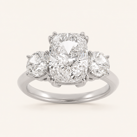 3CT Elongated Cushion Cut Lab Grown Diamond Bold Three Stone Ring