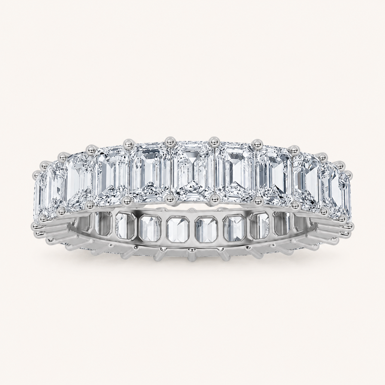 2.9CT Emerald Cut Lab Grown Diamond Split Prong Eternity Ring