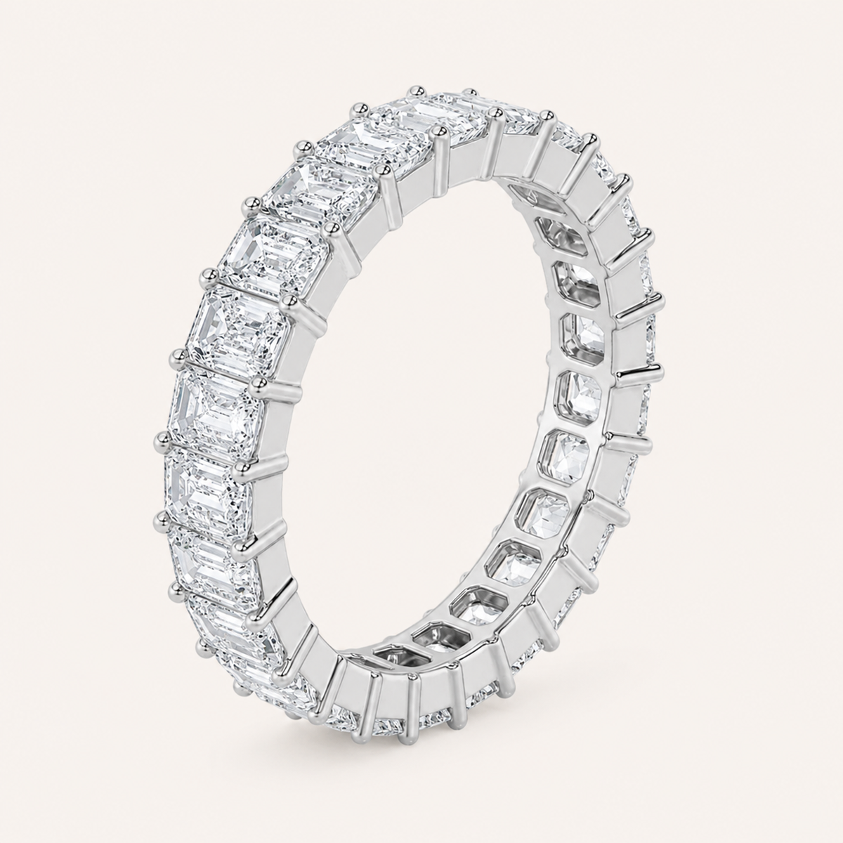2.9CT Emerald Cut Lab Grown Diamond Split Prong Eternity Ring