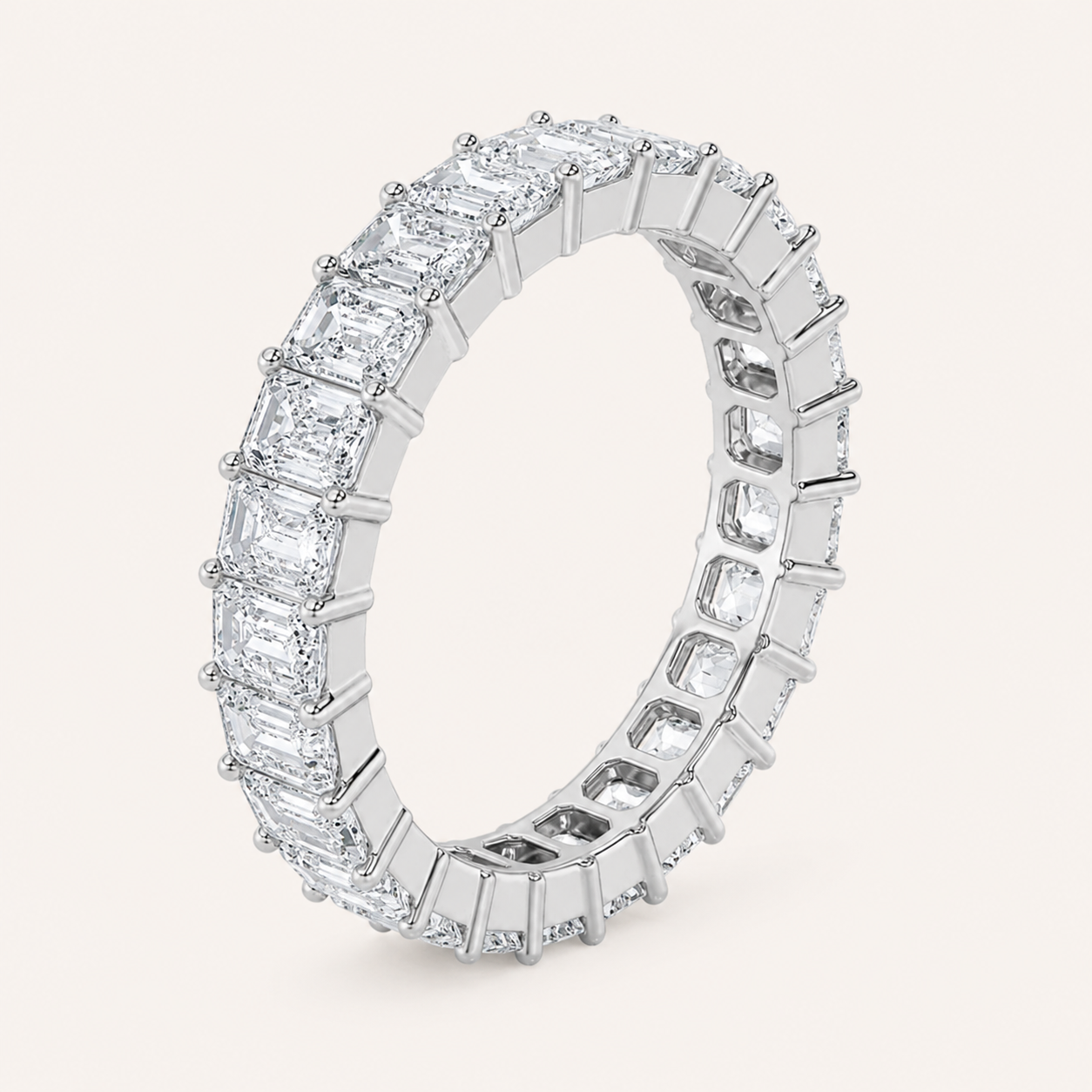 2.9CT Emerald Cut Lab Grown Diamond Split Prong Eternity Ring