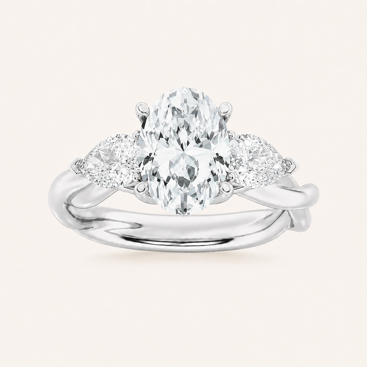 2.00 Ct Oval Cut Lab Grown Diamond Three Stone Ring