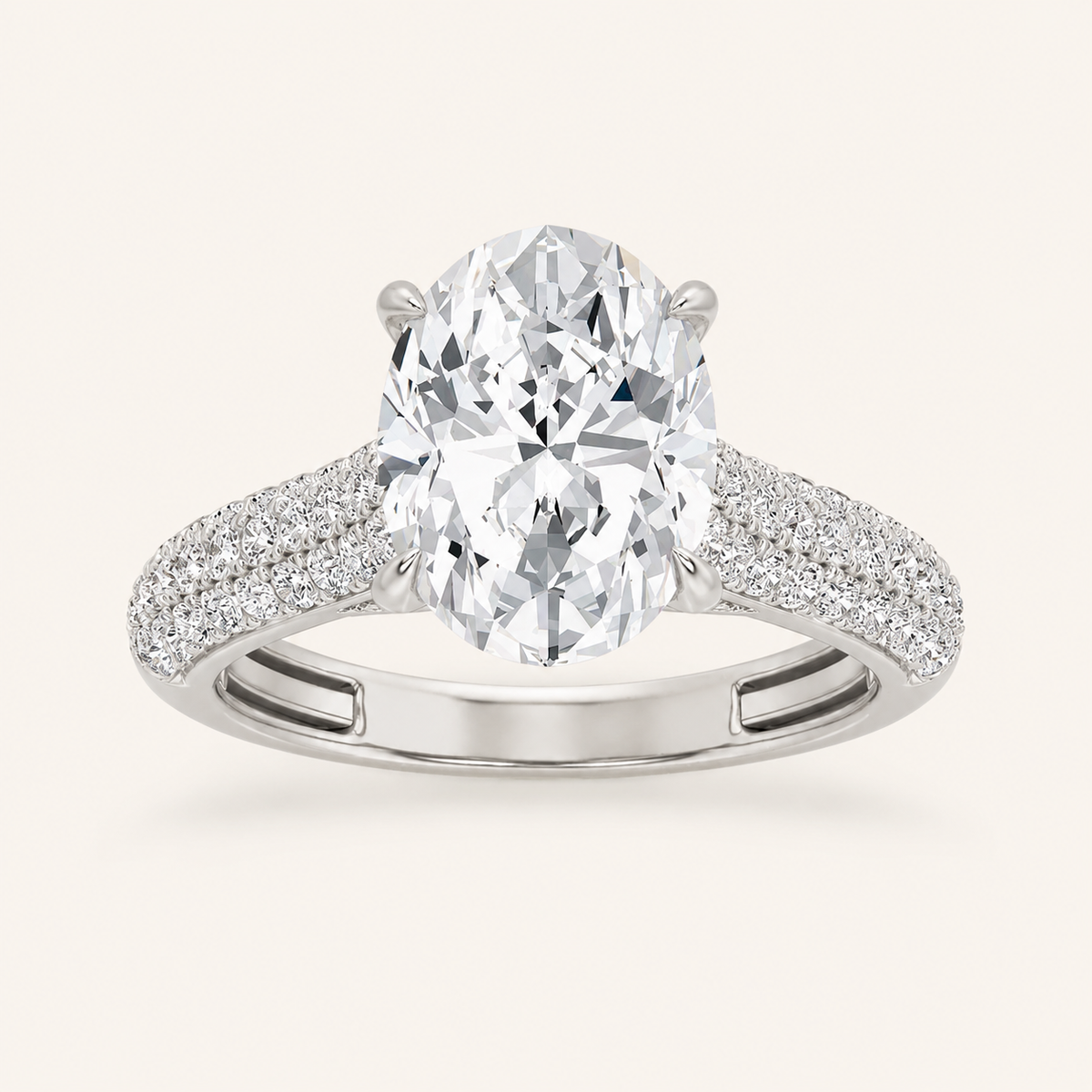 1.5CT Oval Cut Lab Grown Diamond Hidden Halo Accented Engagement Ring