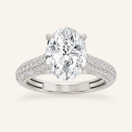 1.5CT Oval Cut Lab Grown Diamond Hidden Halo Accented Engagement Ring
