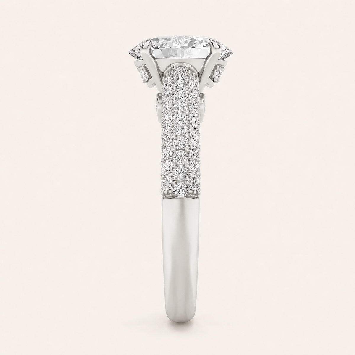 1.5CT Oval Cut Lab Grown Diamond Hidden Halo Accented Engagement Ring