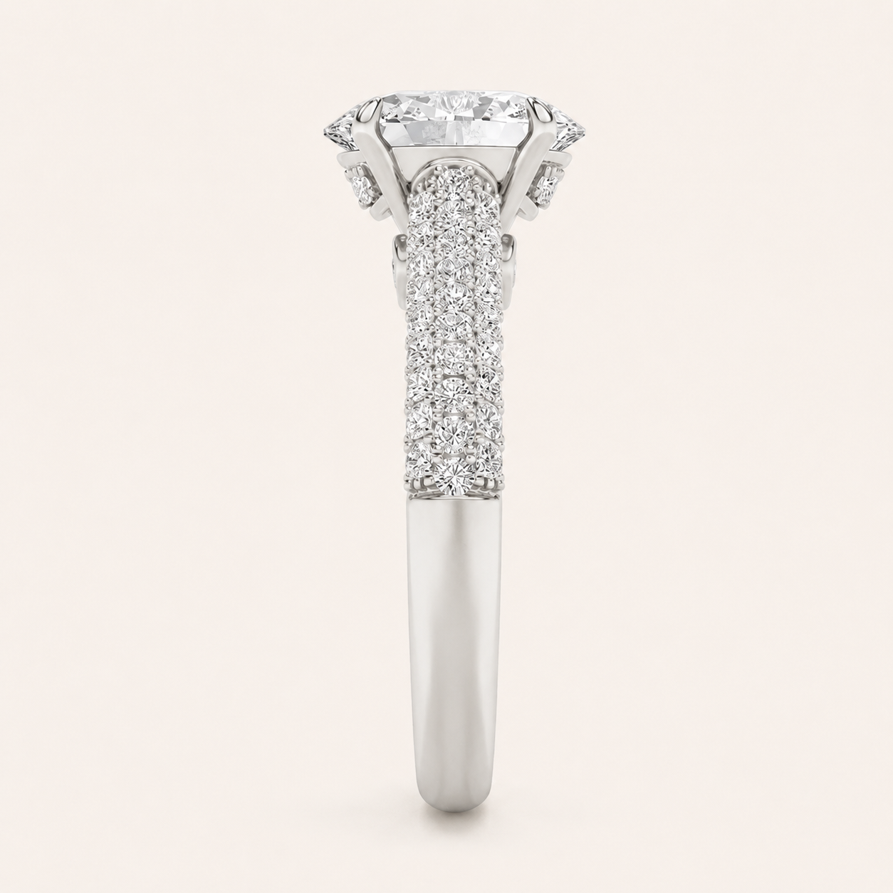 1.5CT Oval Cut Lab Grown Diamond Hidden Halo Accented Engagement Ring
