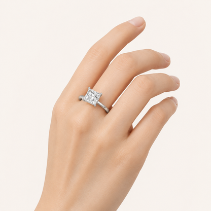 1.00 CT Princess Cut Lab Grown Diamond Cathedral Shank Solitaire Ring