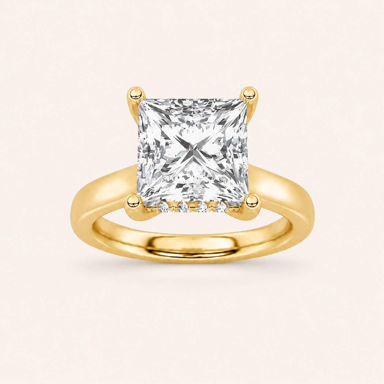 1.00 CT Princess Cut Lab Grown Diamond Cathedral Shank Solitaire Ring