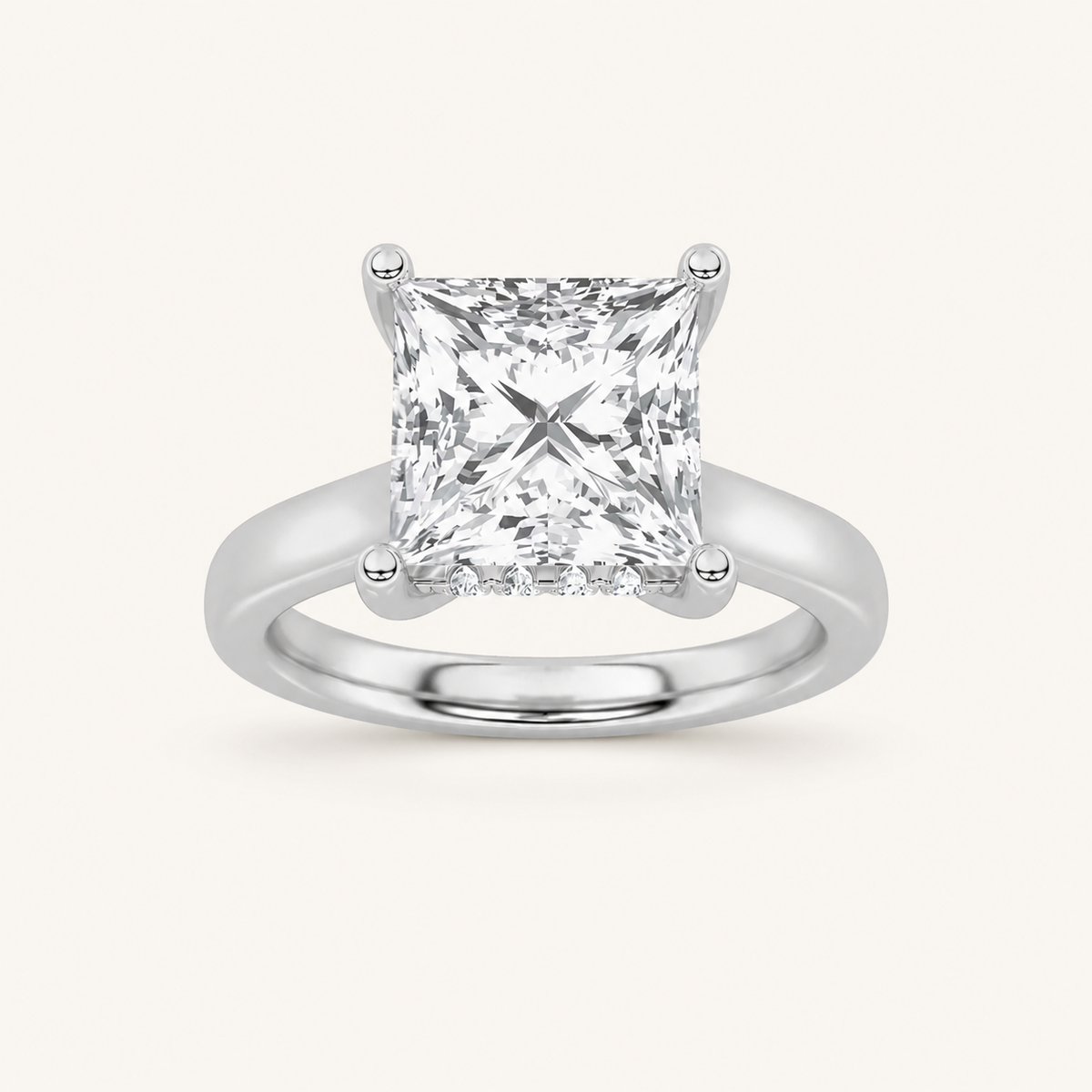 1.00 CT Princess Cut Lab Grown Diamond Cathedral Shank Solitaire Ring