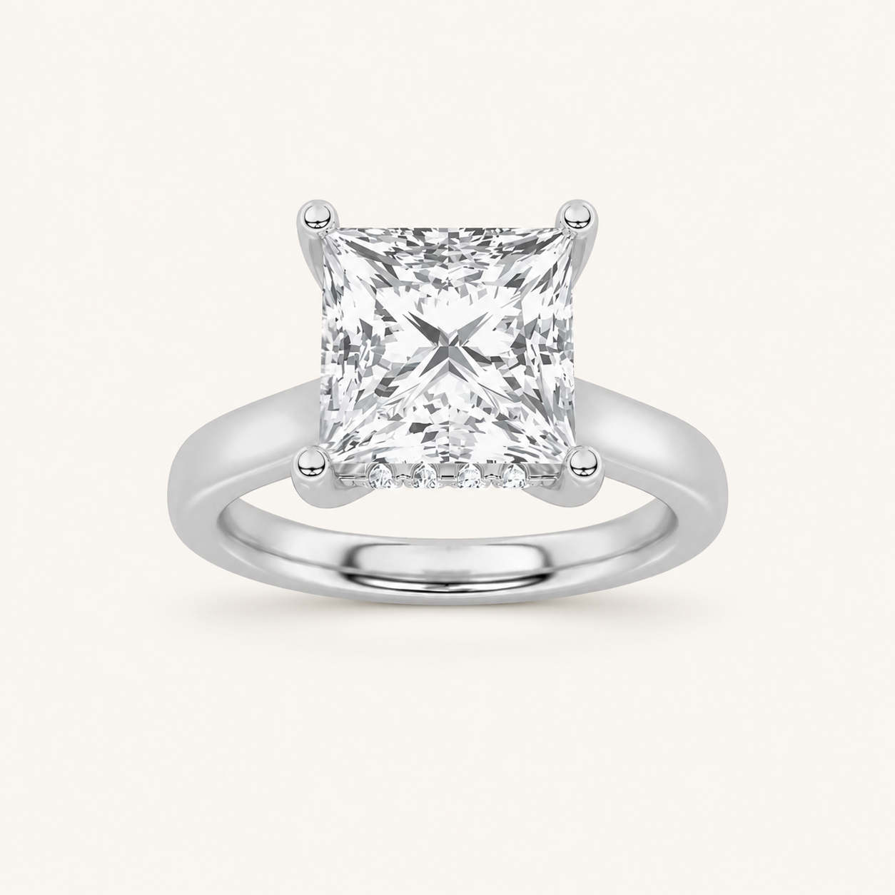 1.00 CT Princess Cut Lab Grown Diamond Cathedral Shank Solitaire Ring