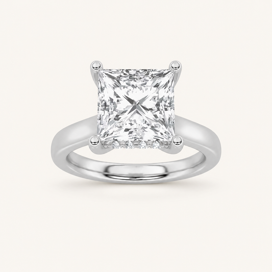 1.00 CT Princess Cut Lab Grown Diamond Cathedral Shank Solitaire Ring
