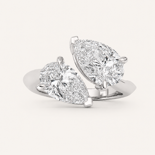 3.00 CT Pear Cut Lab Grown Diamond Toi et Moi Ring