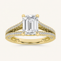 2CT Emerald Cut Lab Grown Diamond Split Shank Accented Engagement Ring