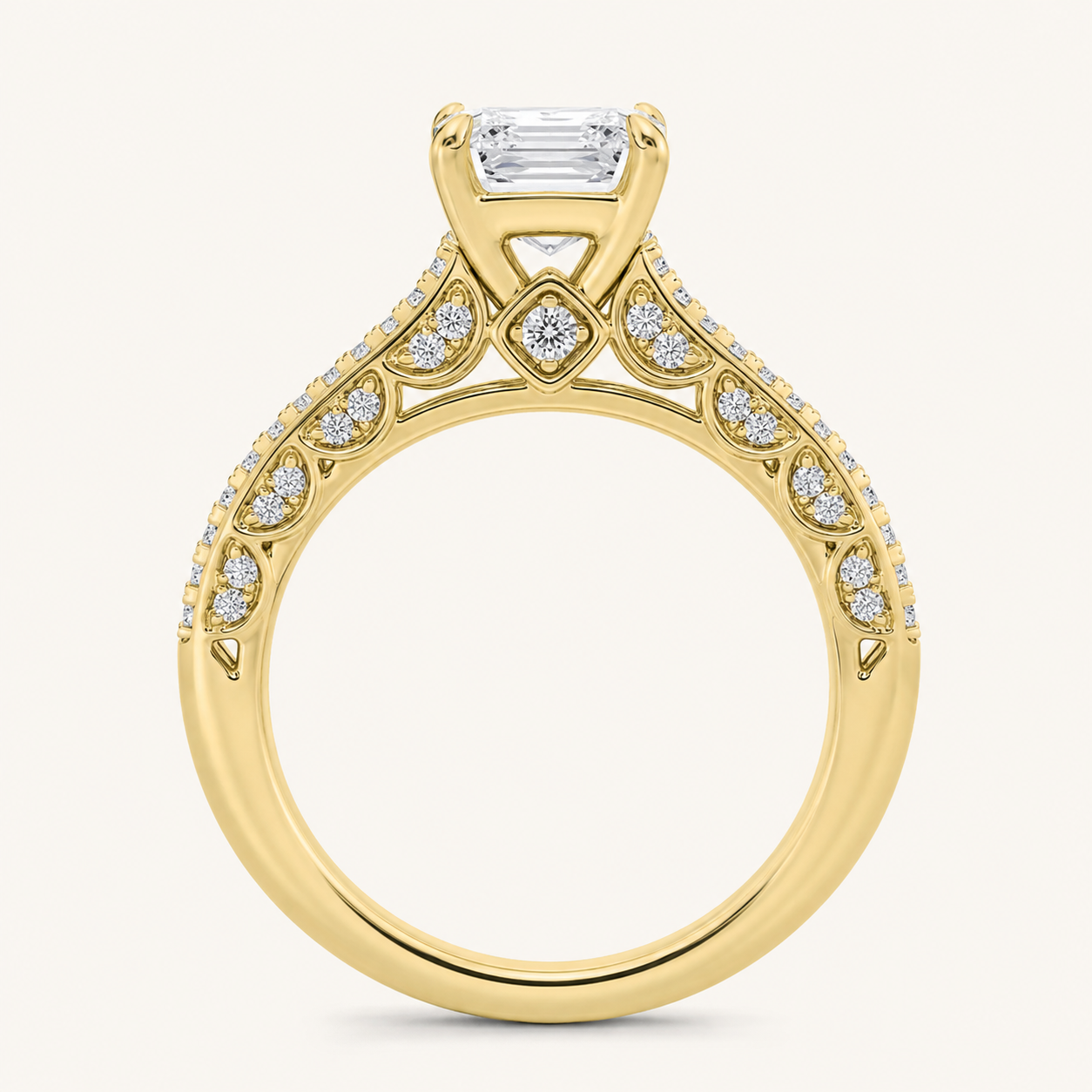 2CT Emerald Cut Lab Grown Diamond Split Shank Accented Engagement Ring