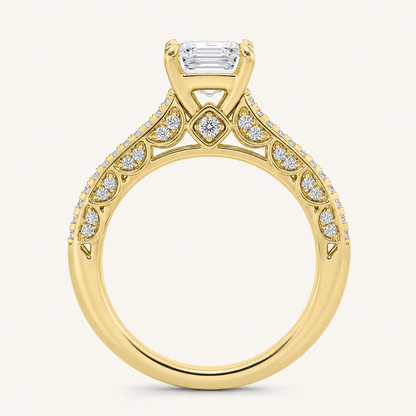 2CT Emerald Cut Lab Grown Diamond Split Shank Accented Engagement Ring