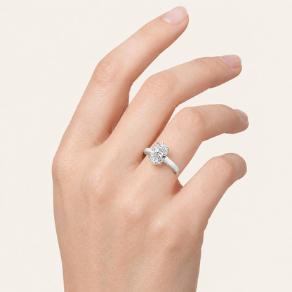 1.33 CT Oval Cut Lab Grown Diamond Accented Bridge Shank Solitaire Ring