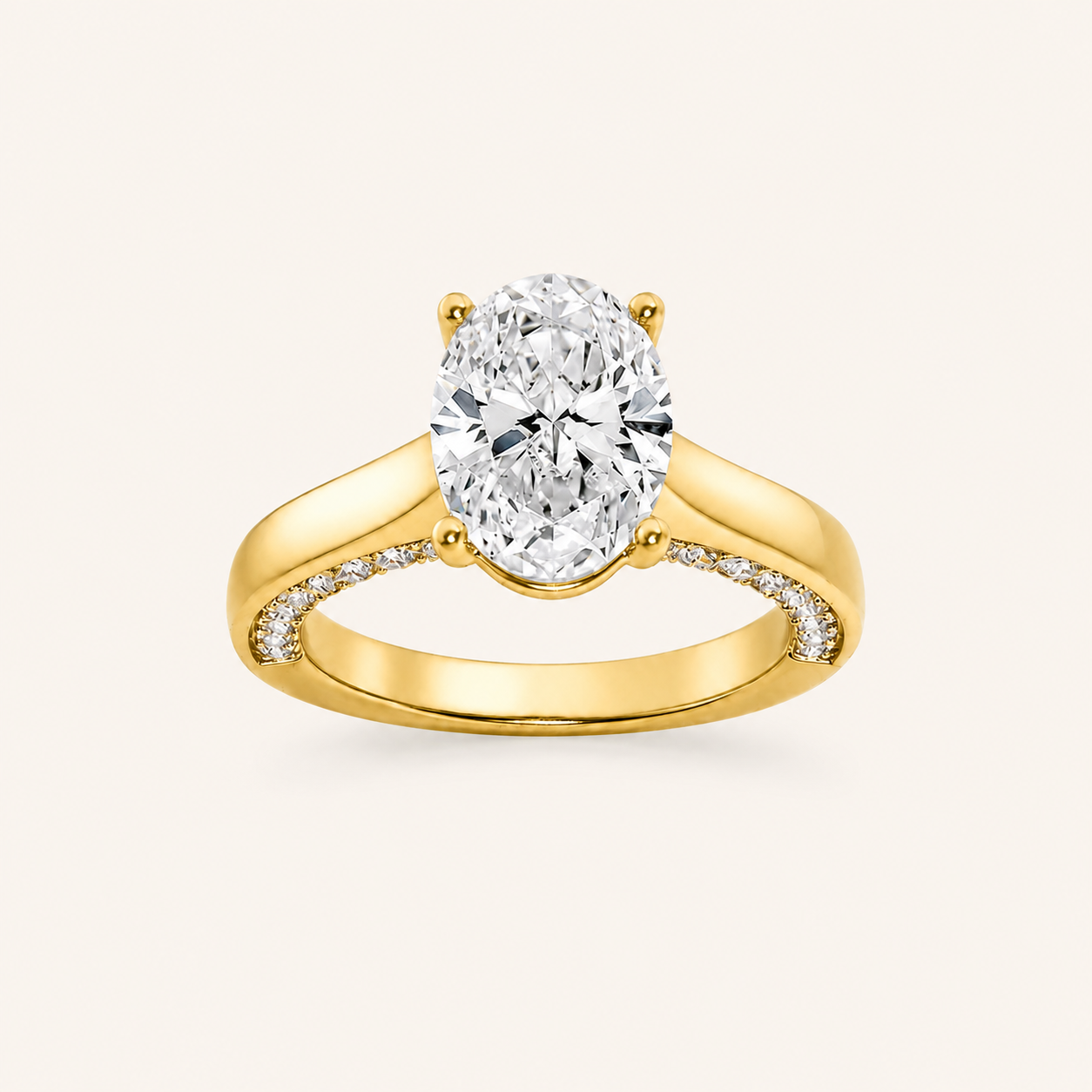 2.00CT Oval Cut Lab Grown Diamond Accented Bridge Shank Solitaire Ring