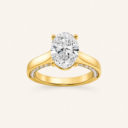 2.00CT Oval Cut Lab Grown Diamond Accented Bridge Shank Solitaire Ring